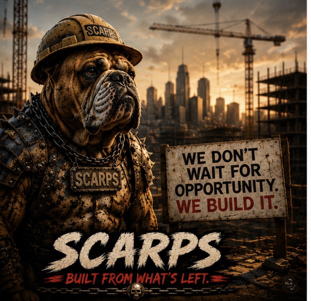 SCARPS bulldog at a construction site with We Build It sign
